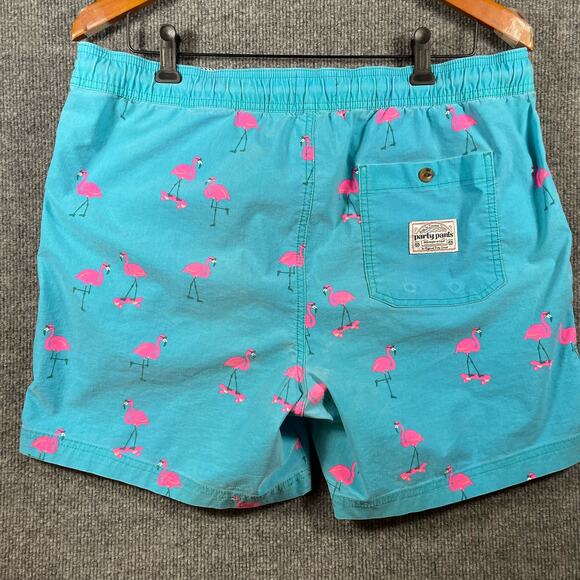 Party Pants Swim Trunks Men's XL Blue/Pink Flamingo AOP Geometric Stretch Swim - Picture 8 of 12